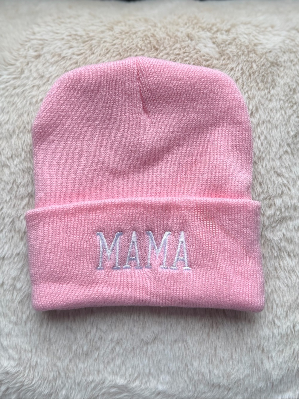 Mama Embroidered Knit Beanie - Pink